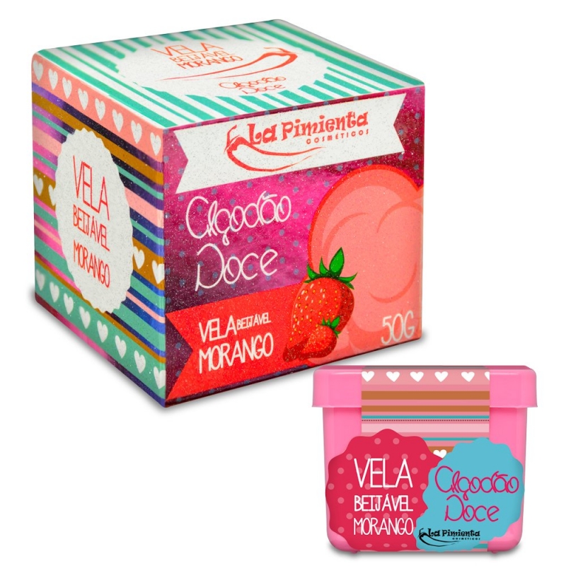 Vela Beijável de Fresa “Algodão Doce”
